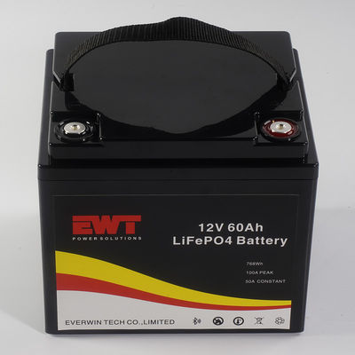주문 맞춤형 로고 12V 60AH LiFePo4 배터리 저장 상자 LED 라이트 4000 작업 사이클을위한 금속 케이스 온라인 제조