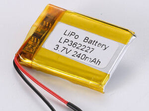 LP362227 3.7V 240mAh 리?? 폴리머 배터리 고 에너지 밀도 150-200 Wh/kg 및 최대 배열 전류 0.35A