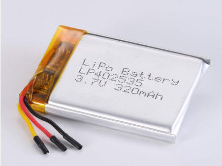 LP402535 3.7V 320MAH 2시간 충전시간과 은 엽 및 투명 PVC 리?? 이온 배터리