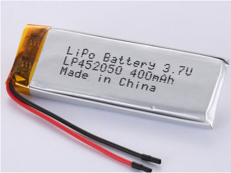 실버 포일 및 투명 PVC LP452050 3.7V 400MAH 50 mm 붉은 와이어 폴리머 리?? 이온 재충전 셀 샘플 수용